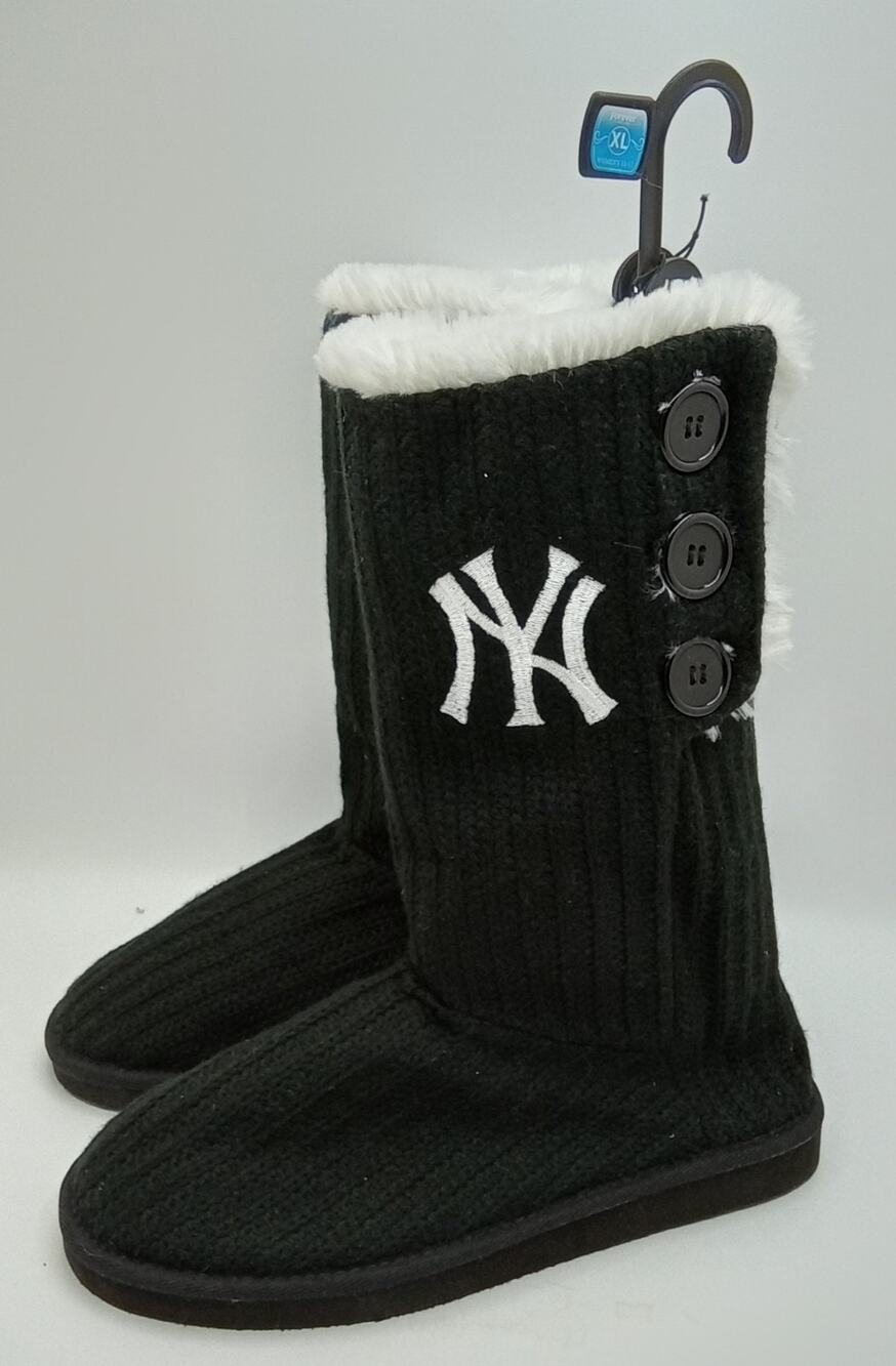 New York Yankees Foco Knit Button High Boot Slipper Women's Size XL 11-12